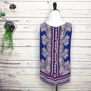 Cynthia Rowley Purple Pink Paisley Sleeveless Button Back Blouse Top Size Large thumbnail 5