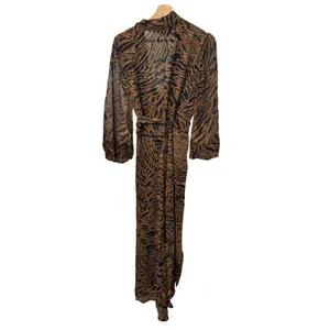 Ganni Wrap Dress Brown Tiger Print Long Sleeve High Low Maxi 38 thumbnail 4