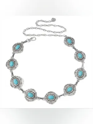 Turquoise Stone Waist Chain Belt - Boho Metal Link Design Fashion Accessories thumbnail 7