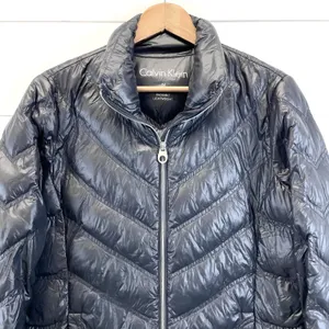 Calvin Klein Womens M Packable Down Quilted‎ Puffer Jacket Full Zip Black Travel thumbnail 3