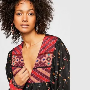 Free People Lady Lou Embroidered Black Blouse size medium Blouse thumbnail 3