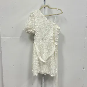 Adrianna Papell One Shoulder 3D Floral Applique Mini Dress White Bridal Wedding thumbnail 4