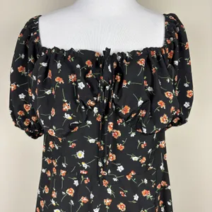 Milkmaid Maxi Dress Womens XL Black‎ Floral Feminine Smocked Puff Short Sleeve thumbnail 4