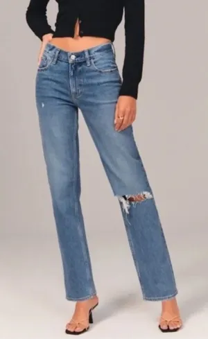 Abercrombie & Fitch 90s Straight Low Rise Distressed Jeans Size 27 Tall (4L) thumbnail 1