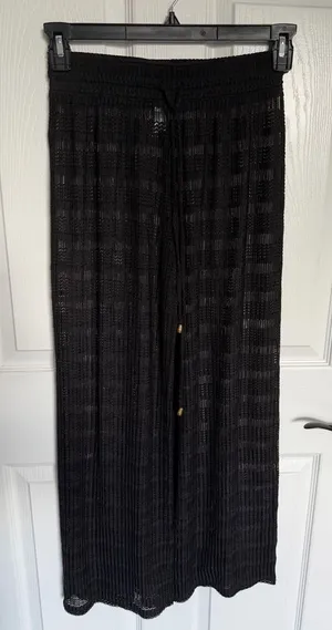 Jordan Taylor Black Wide Leg Drawstring Crochet Knit Beach Pants Small thumbnail 1