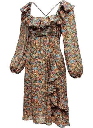 NWT For Love & Lemons Brittany Floral Sheer Ruffled MIDI Balloon Sleeve Dress XS thumbnail 1