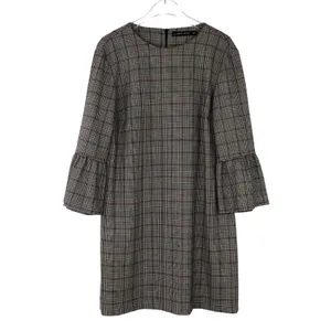 Zara Black & White Glen Check Plaid Long Sleeve Bell Sleeve Dress Medium thumbnail 4