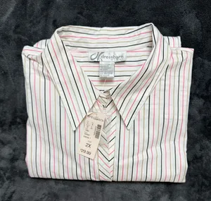 Dressbarn pink and white striped button up shirt with tie Size XXL #preppy #stripedshirt thumbnail 1