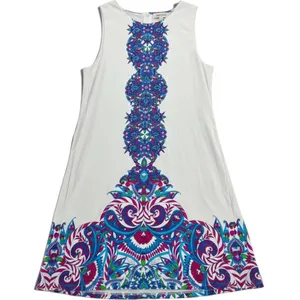 Jude Connally Dress Womens M Sleeveless Shift White Blue Medallion EUC thumbnail 1