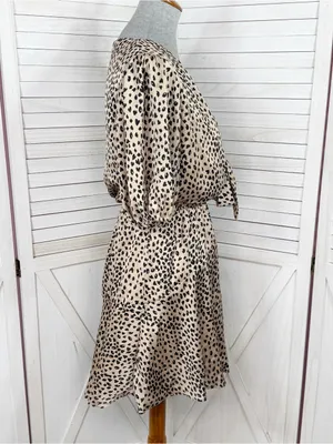 Petal & Pup‎ Eisley Leopard Print Satin Tie Front Mini Dress Tan Black 6 thumbnail 4