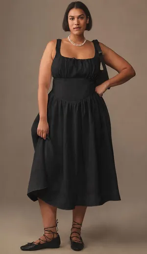 Reformation Balia Linen Midi Dress Black Corset NEW thumbnail 1