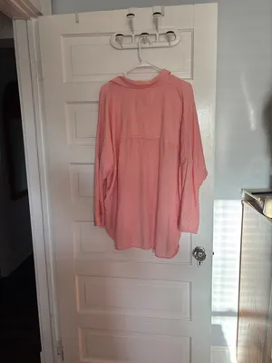 American Eagle Coral Striped Oversized Cotton Blend Button-Up Beach Shirt thumbnail 5