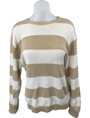 Brandy Melville Beige White Striped Colorblock Long Sleeve Sweater Top Size S thumbnail 1