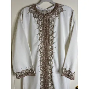 Traditional Moroccan Caftan White and Gold Hand Embroidered Maxi Dress thumbnail 2