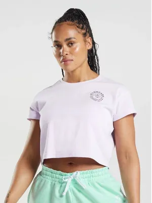 Gymshark Size M Lifting Club Legacy Crop Top Boxy Graphic Tee Shirt Faded Lilac thumbnail 1