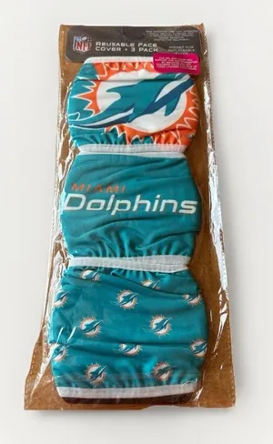 NFL Miami Dolphins Reusable Face Mask Set 3 Pack - Teal Orange White thumbnail 1