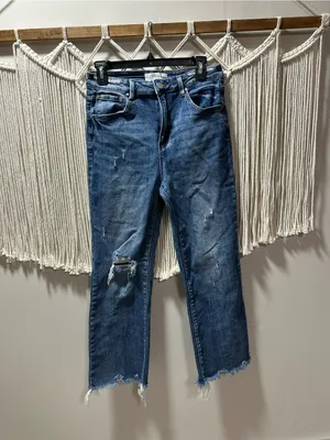 Boyfriend Jeans in Distressed Medium Blue Denim thumbnail 4