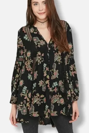 Free People Just The Two Of Us‎ Floral Crochet Tunic Top S Whimsy Fairy Ren Fair thumbnail 1