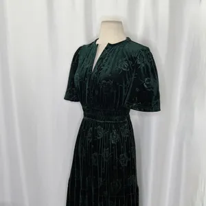 BALTIC BORN Green Velvet Artemis Maxi Dress Tonal Floral Smocked Flutter Small thumbnail 5