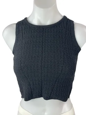 Oak + Fort Women's Black Knit Crew Neck Sleeveless Crop Sweater Tank Top Size M thumbnail 1