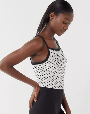 🌙 UO Rae Velvet Cropped Tank Top in White Polka Dot thumbnail 2