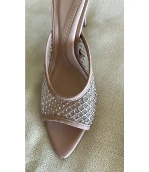 ZARA Rhinestone Kitten Heels Beige 38 thumbnail 2