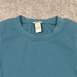 Sundance Shirt Womens Medium Waffle Knit Thermal Velvet Cuff Turquoise Blue thumbnail 2