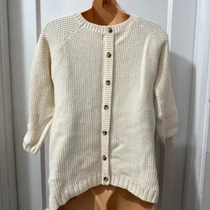 Cynthia Rowley Ivory Cable‎ Knit Sweater with Back Button Detail in M thumbnail 2