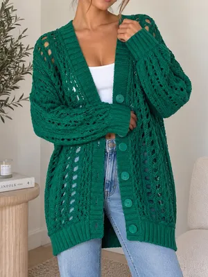 Maeve Anthropologie Teal Open Stitch Oversized Long Cardigan Sweater Small thumbnail 1