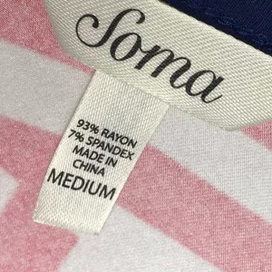 Soma Pink White Striped V-Neck Pajama Shirt Medium thumbnail 4