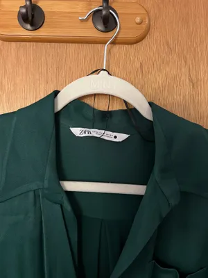 Zara forest teal green satin silky maxi tie dress thumbnail 2