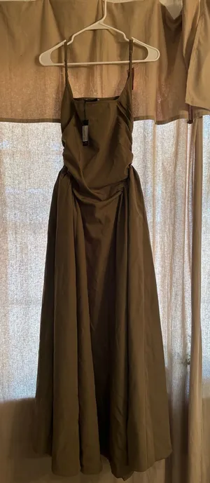 Pretty Little Thing Mushroom Woven Ruched Strappy Maxi Dress thumbnail 1