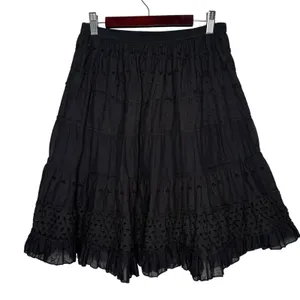 Solitaire Black Eyelet Ruffle Skirt‎ Size S Romantic Tiered Boho Lined Cotton thumbnail 2