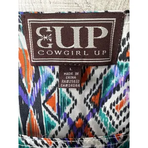 Cowgirl Up Womens Colorful Southwestern Aztec Print Blouse Large Blue Orange thumbnail 4
