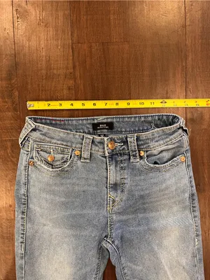 TRUE RELIGION Billie Mid-Rise Straight Jeans Light Blue Wash Womens 28x31 thumbnail 4