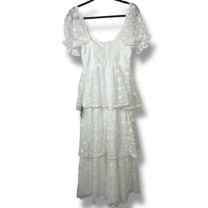 NEW Lulus Precious Sweetie White Floral Embroidered Sweetheart Airy Midi Dress thumbnail 7