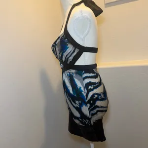 Bebe‎ 100% Silk Halter Mini Dress XS Turquoise Spotlight Y2K thumbnail 4