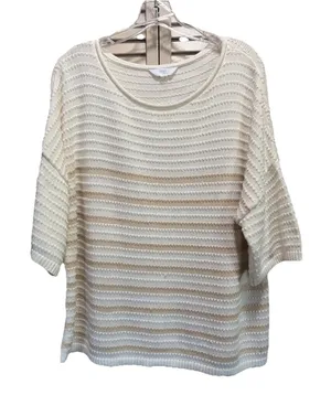 Time & Tru White/Tan Striped Chunky Knit‎ Short Sleeve Sweater Size XL/2XL thumbnail 1