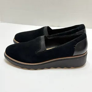 Clarks Sharon Dolly Wedge Loafer Shoes Casual Slip On Black Women's 7M Casual thumbnail 4