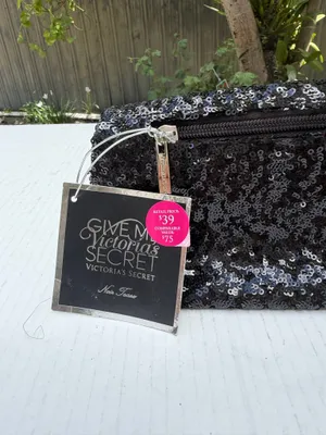Victoria’s Secret Black Sequin Clutch Cosmetic Bag NWT Give Me VS Evening Pouch thumbnail 2