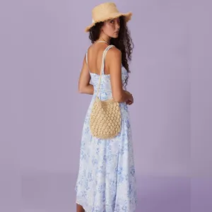 RIHOAS The Blue Square Neck Floral Ruched Midi Dress XS thumbnail 3