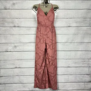 Lulus‎ Days of Beauty Rusty Rose Burnout Floral Surplice Jumpsuit Sz Small Party thumbnail 3
