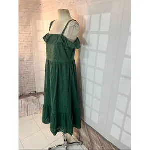 Loft Green Eyelet Ruffle Square Neck Sleeveless Cotton Midi Sundress Size 10 thumbnail 5