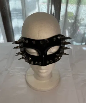 Black silver spikes half mask masquerade steampunk gothic cosplay Halloween OS thumbnail 1