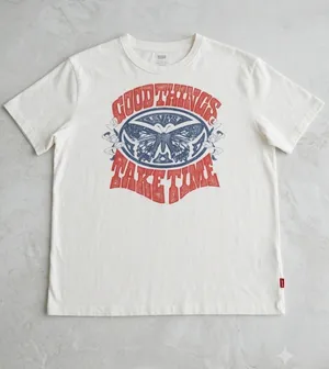 Levi's Graphic T-Shirt - "Good Things Take Time" Butterfly Graphic (White / Off-White) thumbnail 1