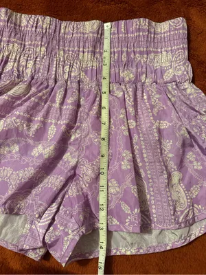Free People Lavender Paisley High-Waist Smocked Shorts thumbnail 6