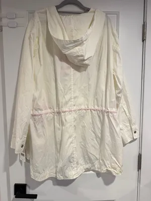 Free People Poplin Pullover Jacket Raincoat M/L White & Pink Hooded Lace Up NWT thumbnail 6