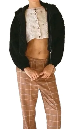 Urban Outfitters BDG Hooded Cropped Teddy Jacket Size Small Black Cozy Basic‎ thumbnail 1