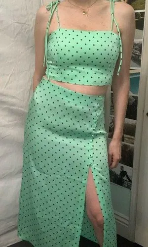 Zara Polka dot dress 2 piece set skirt with slit and top with straps thumbnail 1