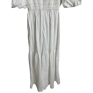 Dissh White 100% Linen Puff Sleeve Smocked Midi Dress Cottagecore Coastal US 6 thumbnail 3